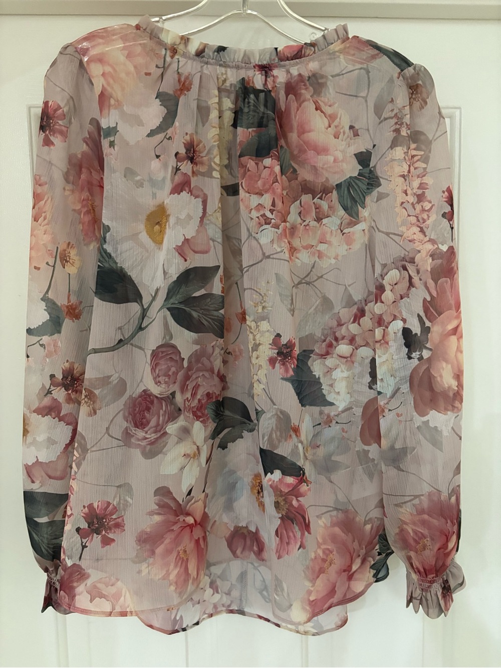 H&M Sheer Floral Blouse in Blush and Green